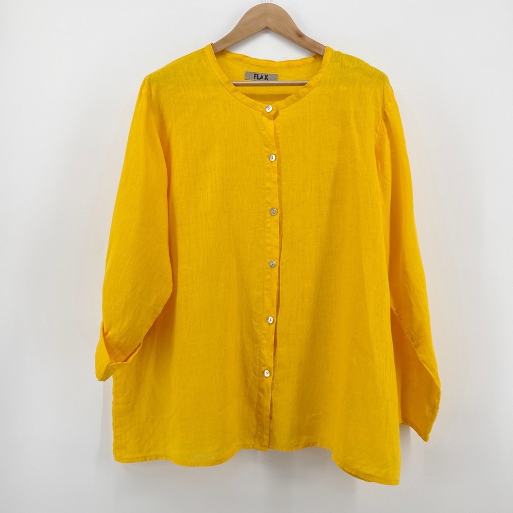 Flax Yellow Linen Button-Front Blouse